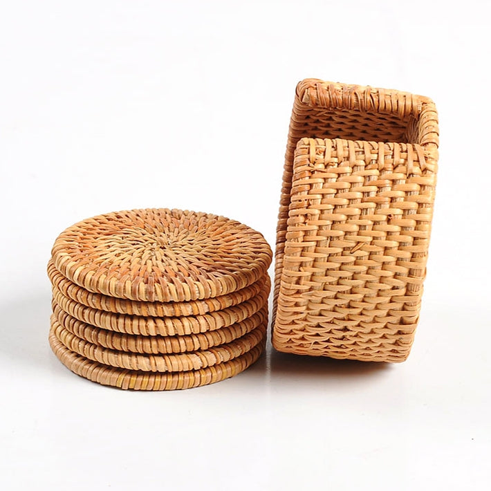 7 in 1 Handmade Bamboo Anti-scalding Round Cup Mat Set