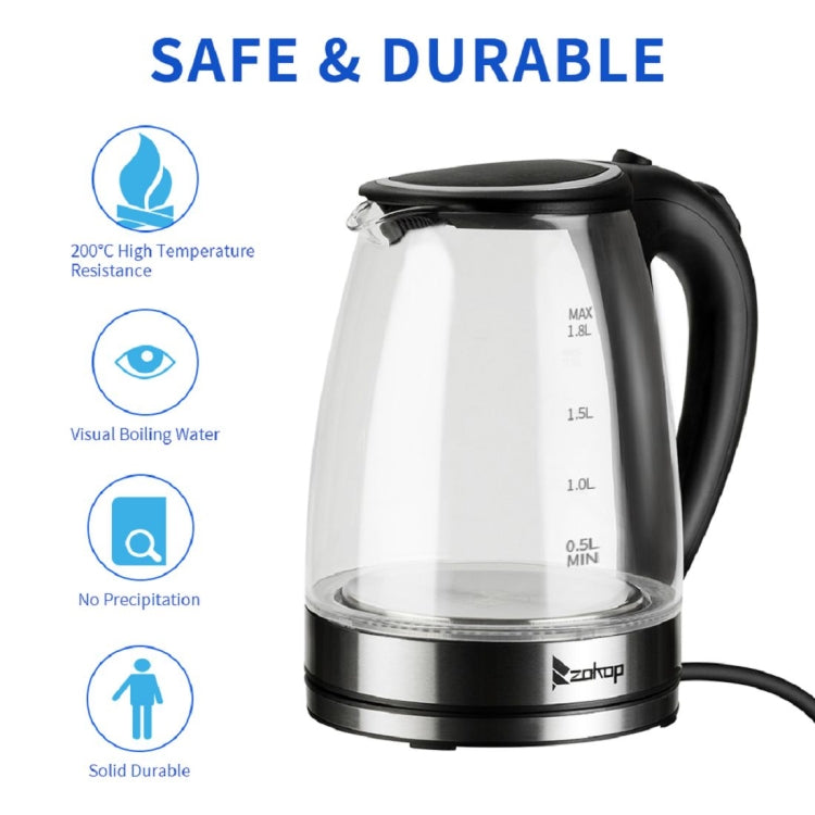 [UK Warehouse] ZOKOP HD-1857-A 220V 2200W 1.8L Glass Electric Kettle, Specification:UK Plug