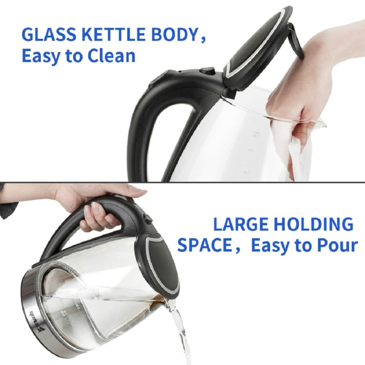 [UK Warehouse] ZOKOP HD-1857-A 220V 2200W 1.8L Glass Electric Kettle, Specification:UK Plug