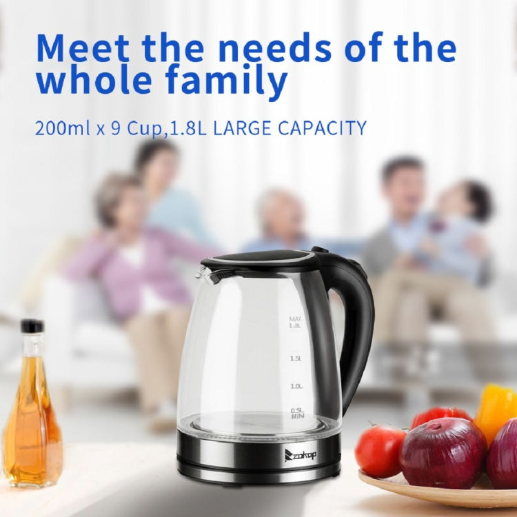 [UK Warehouse] ZOKOP HD-1857-A 220V 2200W 1.8L Glass Electric Kettle, Specification:UK Plug