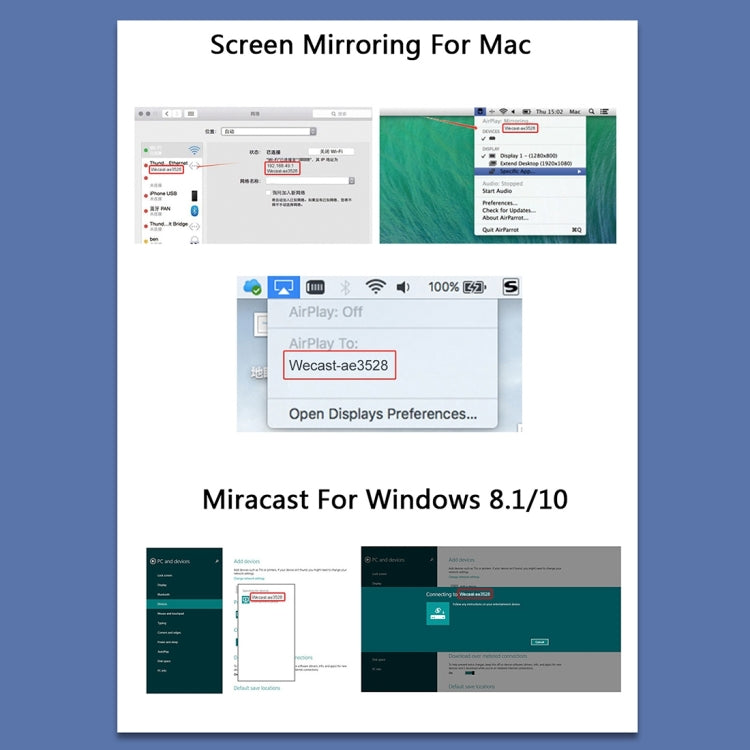 WeCast A28 Wireless WiFi Display Dongle Receiver Airplay Miracast DLNA 1080P HD TV Stick, RK3036 Dual Core Cortex A7(Black)
