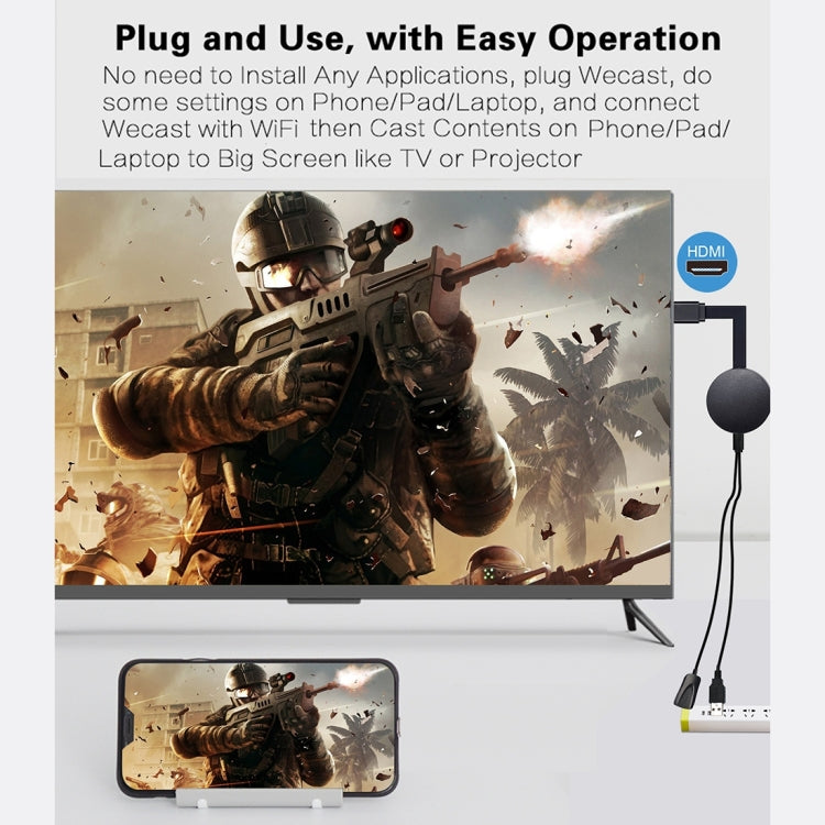 WeCast A28 Wireless WiFi Display Dongle Receiver Airplay Miracast DLNA 1080P HD TV Stick, RK3036 Dual Core Cortex A7(Black)