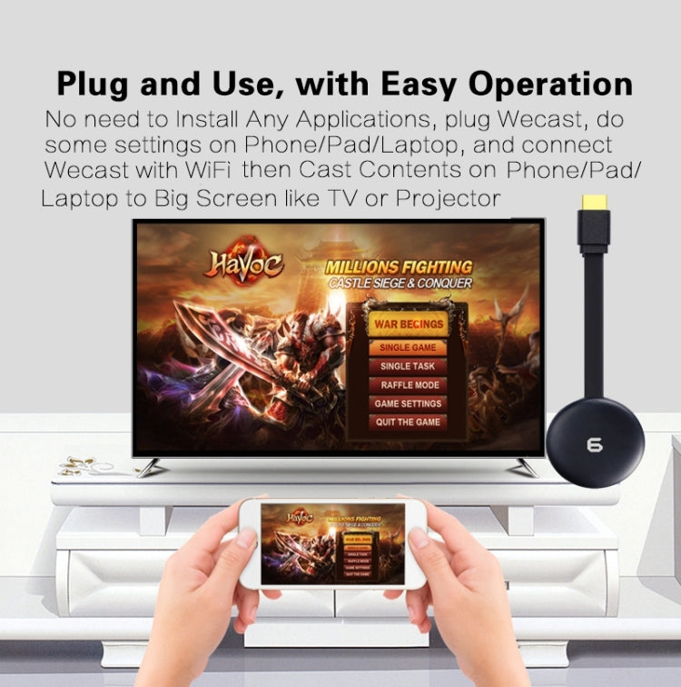 G6 Wireless WiFi Display Dongle Receiver Airplay Miracast DLNA TV Stick for iPhone, Samsung, and other Android Smartphones, RK3036 Dual Core Cortex A7 up to 1.5GHz(Black)