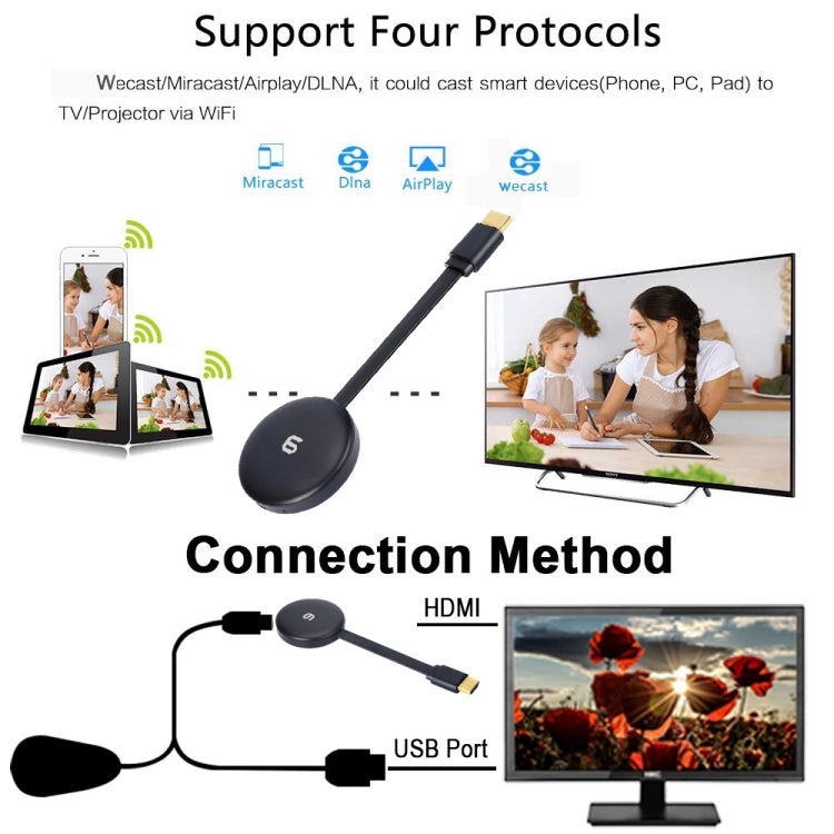 G6 Wireless WiFi Display Dongle Receiver Airplay Miracast DLNA TV Stick for iPhone, Samsung, and other Android Smartphones, RK3036 Dual Core Cortex A7 up to 1.5GHz(Black)