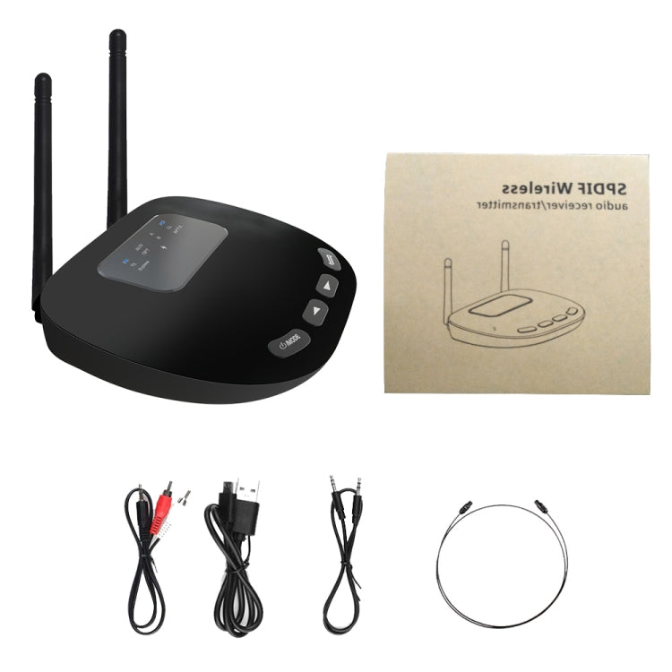 B28 2 in 1 Dual Antenna Style Bluetooth 5.0 Audio Adapter Transmitter Receiver, Support Optical Fiber & AUX & LED Indicator