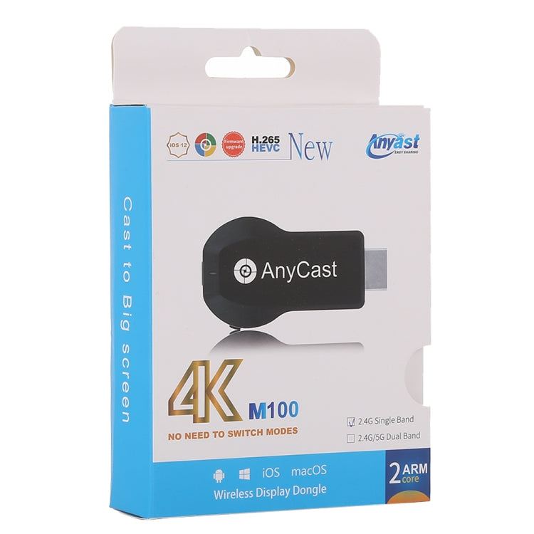 AnyCast M100 2.4G Dual Core H.265 4K HDMI DLNA Airplay WiFi Wireless Display Receiver Dongle for Windows, Android, iOS, Mac OS(Black)