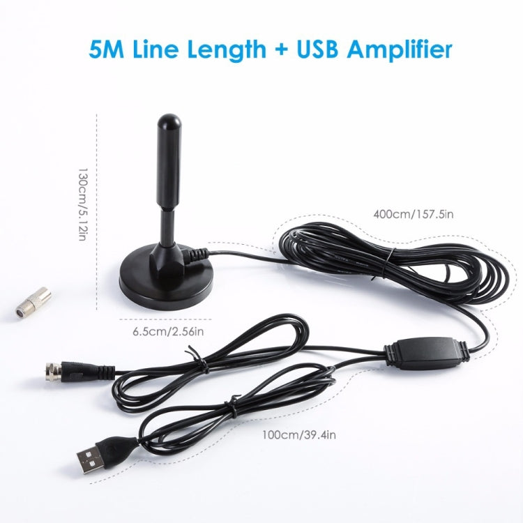 TY27 50 Miles Range 25dBi High Gain Amplified Digital HDTV Indoor TV Antenna with 5m Coaxial Cable