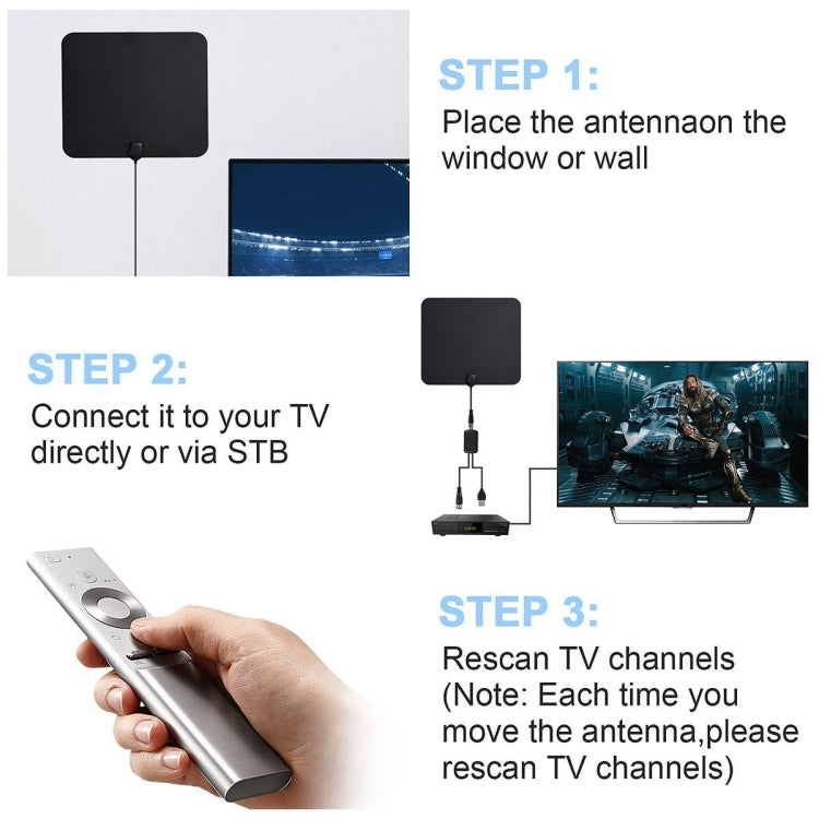 TY33 50 Miles Range 28dBi High Gain Amplified Digital HDTV Indoor TV Antenna with 4m Coaxial Cable & LED Light