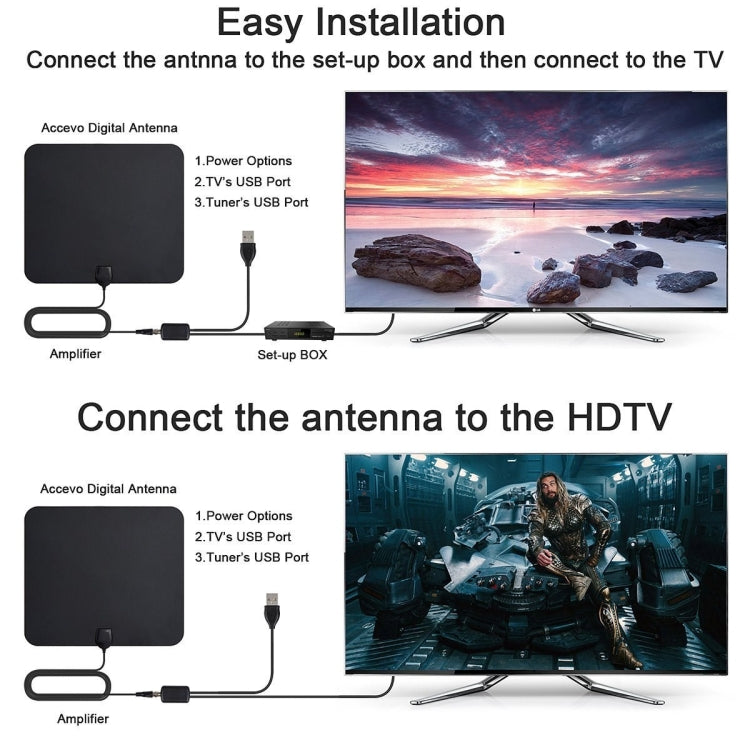 TY33 50 Miles Range 28dBi High Gain Amplified Digital HDTV Indoor TV Antenna with 4m Coaxial Cable & LED Light