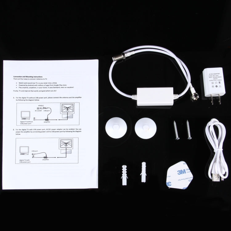 HDA-033H2D Wall-mountable Ultra-thin Digital HDTV Antenna Indoor High-definition Digital TV Aerial with Amplifier (White)