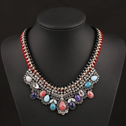 Multi- Colored Crystal Gem Diamond Necklace Woven Exaggerated (Colour: Color)