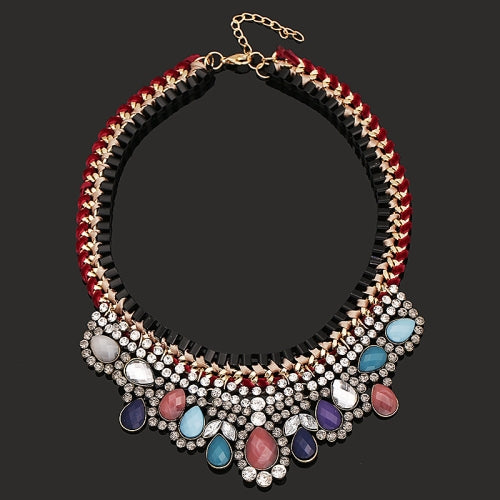 Multi- Colored Crystal Gem Diamond Necklace Woven Exaggerated (Colour: Color)