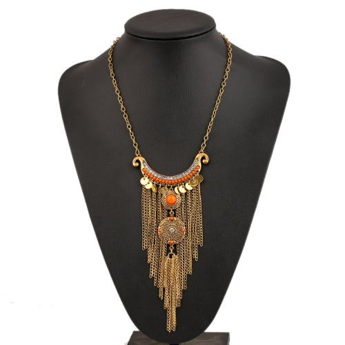 Retro Exaggerated Tassel Necklace Crystal Gem Necklace Coin Accessories