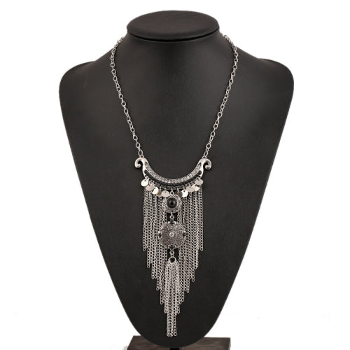 Retro Exaggerated Tassel Necklace Crystal Gem Necklace Coin Accessories