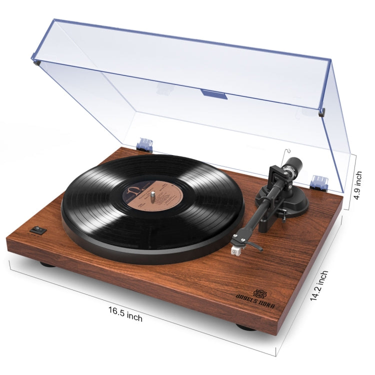 [US Warehouse] Wooden Retro Record Player Vintage Stereo Turntable with Built-in Phono Preamp and Belt Drive for Vinyl Records