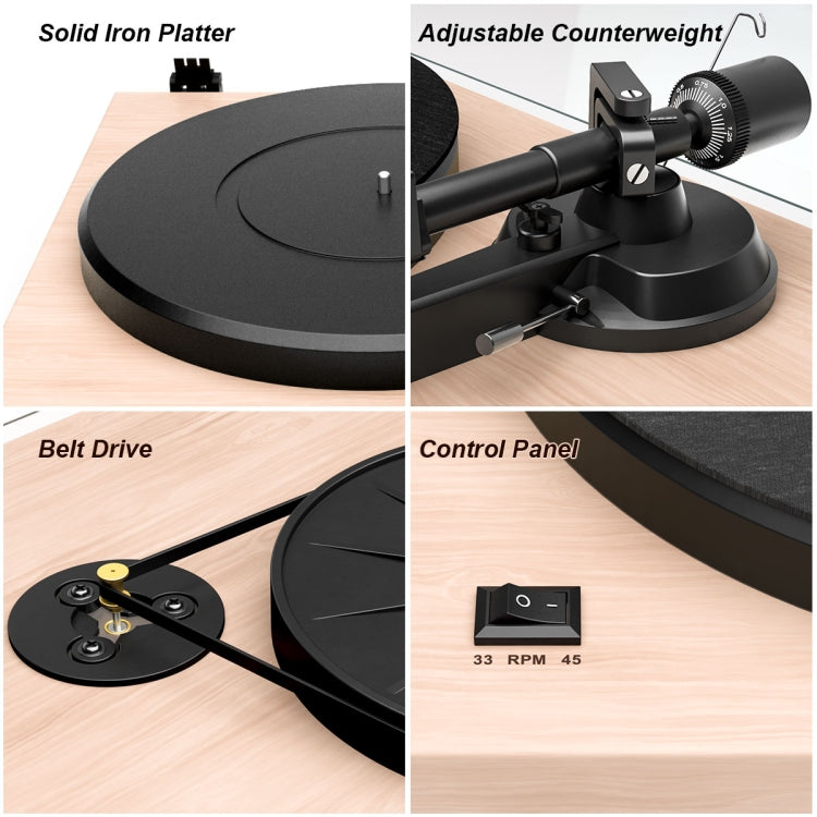 [US Warehouse] Wooden Record Player Turntable with Built-in Phono Preamp And Belt Drive