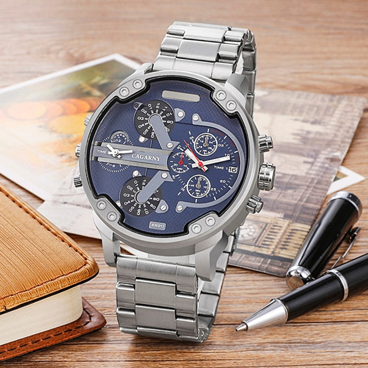 CAGARNY 6820 Fashionable Business Style Large Dial Dual Time Zone Quar