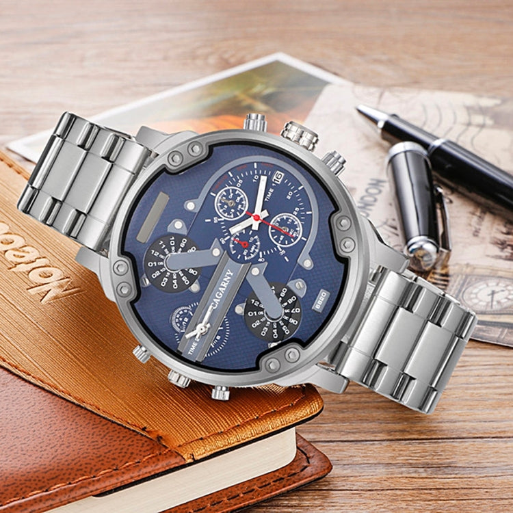 CAGARNY 6820 Fashionable Business Style Large Dial Dual Time Zone Quar