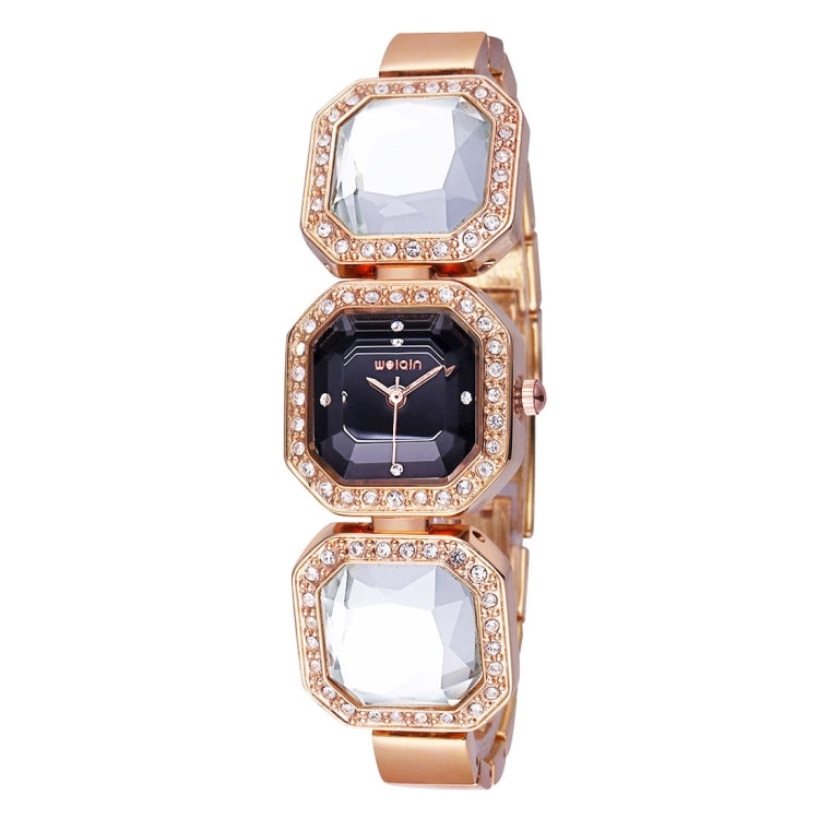 WeiQin 3912 Fashionable and Concise Diamond Dial Acrylic Crystal Window Quartz Jewelry Bracelet Wrist Watch with Diamond Encrusted Alloy Band for Women