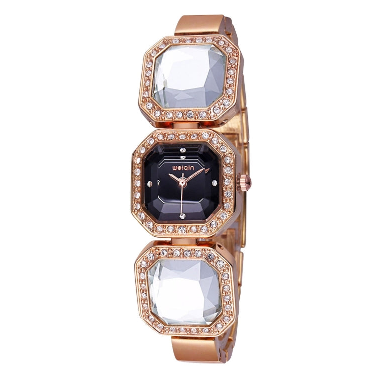 WeiQin 3912 Fashionable and Concise Diamond Dial Acrylic Crystal Window Quartz Jewelry Bracelet Wrist Watch with Diamond Encrusted Alloy Band for Women