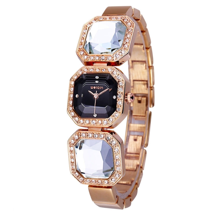 WeiQin 3912 Fashionable and Concise Diamond Dial Acrylic Crystal Window Quartz Jewelry Bracelet Wrist Watch with Diamond Encrusted Alloy Band for Women