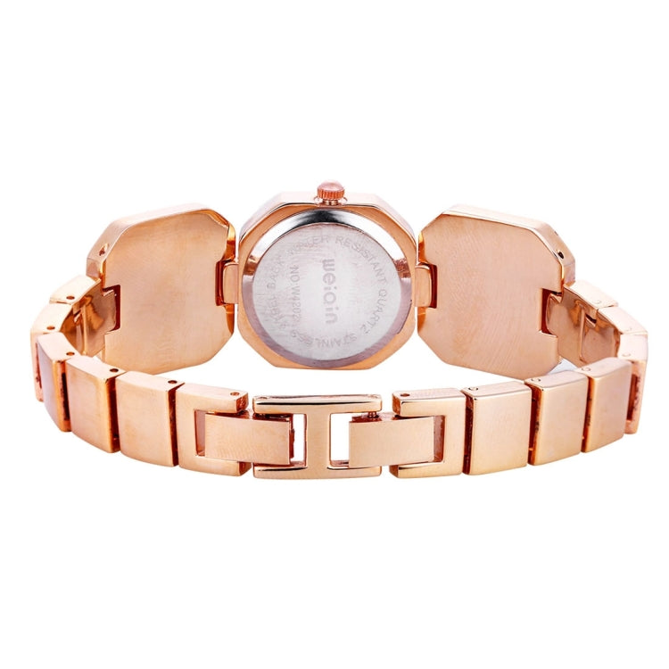 WeiQin 3912 Fashionable and Concise Diamond Dial Acrylic Crystal Window Quartz Jewelry Bracelet Wrist Watch with Diamond Encrusted Alloy Band for Women
