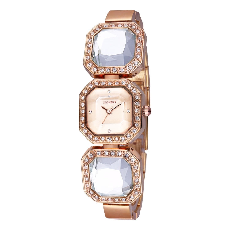 WeiQin 3912 Fashionable and Concise Diamond Dial Acrylic Crystal Window Quartz Jewelry Bracelet Wrist Watch with Diamond Encrusted Alloy Band for Women