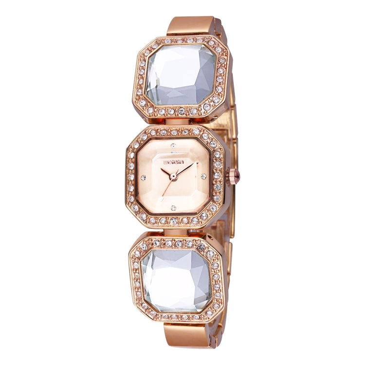 WeiQin 3912 Fashionable and Concise Diamond Dial Acrylic Crystal Window Quartz Jewelry Bracelet Wrist Watch with Diamond Encrusted Alloy Band for Women