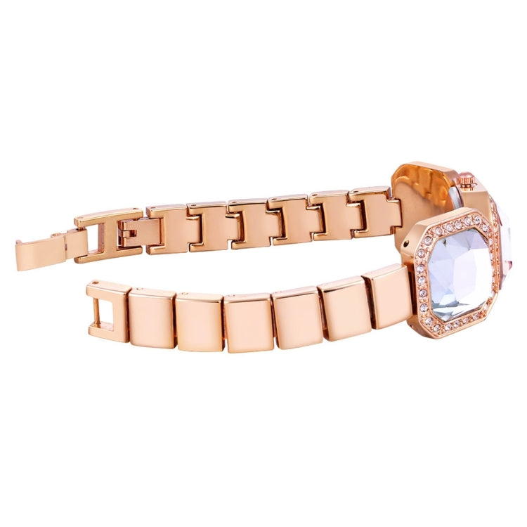 WeiQin 3912 Fashionable and Concise Diamond Dial Acrylic Crystal Window Quartz Jewelry Bracelet Wrist Watch with Diamond Encrusted Alloy Band for Women
