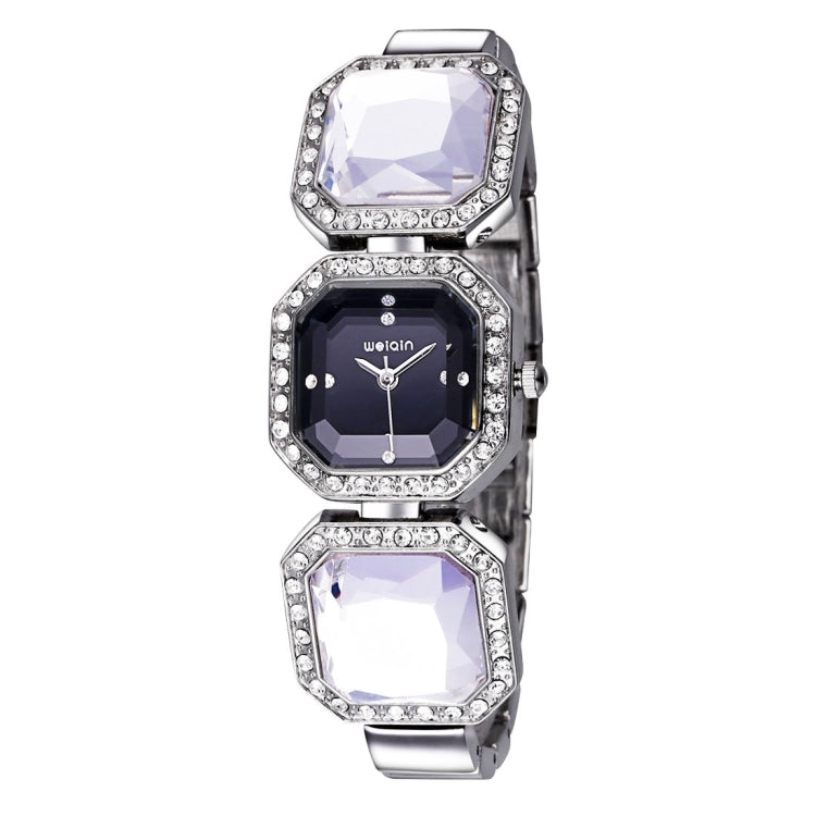 WeiQin 3912 Fashionable and Concise Diamond Dial Acrylic Crystal Window Quartz Jewelry Bracelet Wrist Watch with Diamond Encrusted Alloy Band for Women