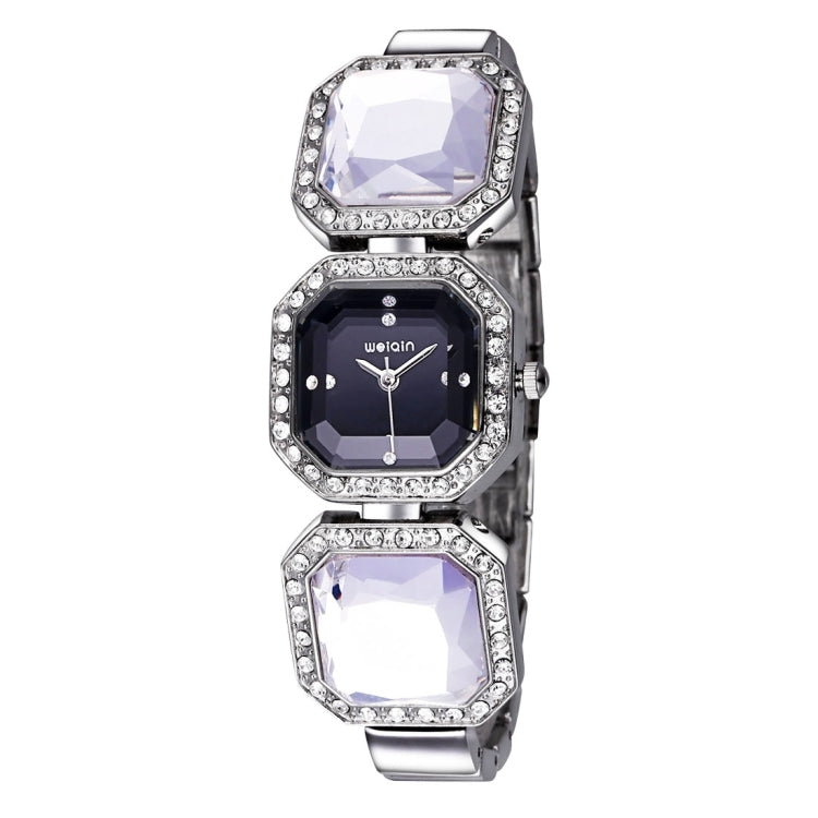 WeiQin 3912 Fashionable and Concise Diamond Dial Acrylic Crystal Window Quartz Jewelry Bracelet Wrist Watch with Diamond Encrusted Alloy Band for Women