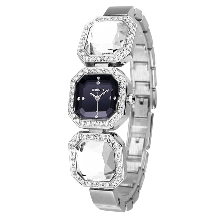 WeiQin 3912 Fashionable and Concise Diamond Dial Acrylic Crystal Window Quartz Jewelry Bracelet Wrist Watch with Diamond Encrusted Alloy Band for Women