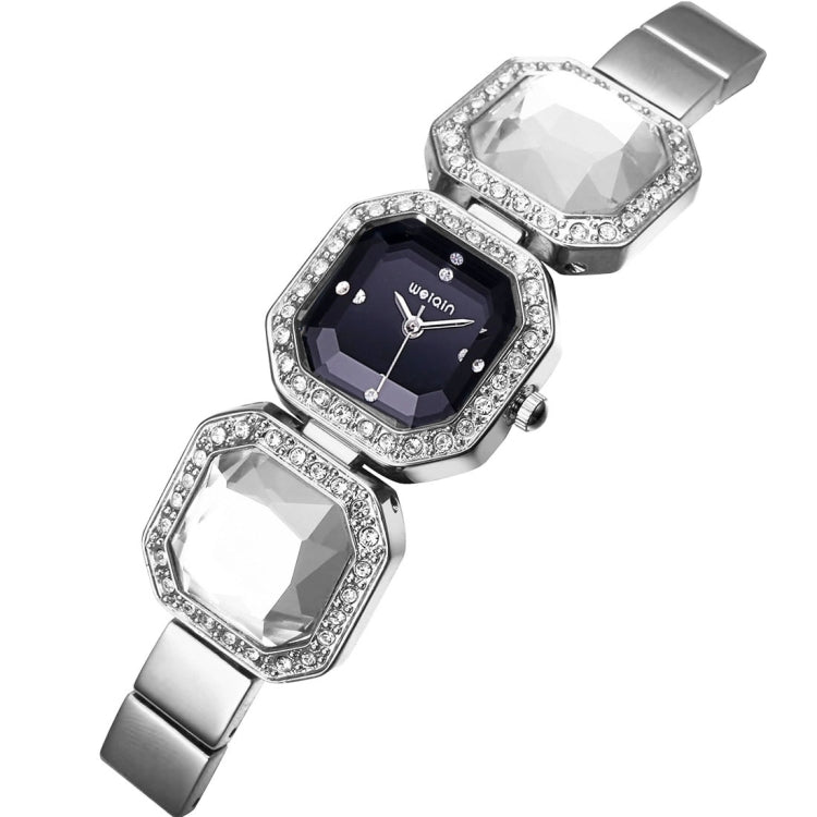 WeiQin 3912 Fashionable and Concise Diamond Dial Acrylic Crystal Window Quartz Jewelry Bracelet Wrist Watch with Diamond Encrusted Alloy Band for Women