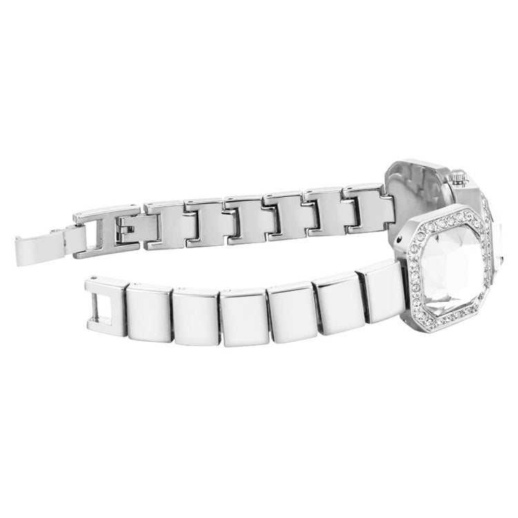 WeiQin 3912 Fashionable and Concise Diamond Dial Acrylic Crystal Window Quartz Jewelry Bracelet Wrist Watch with Diamond Encrusted Alloy Band for Women