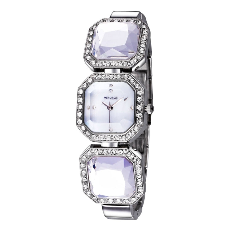 WeiQin 3912 Fashionable and Concise Diamond Dial Acrylic Crystal Window Quartz Jewelry Bracelet Wrist Watch with Diamond Encrusted Alloy Band for Women