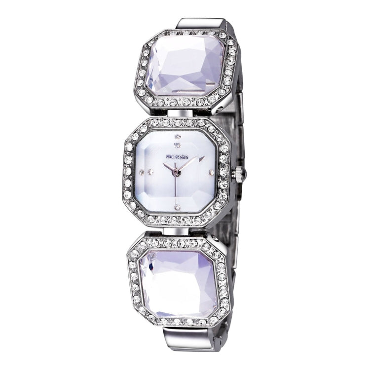 WeiQin 3912 Fashionable and Concise Diamond Dial Acrylic Crystal Window Quartz Jewelry Bracelet Wrist Watch with Diamond Encrusted Alloy Band for Women