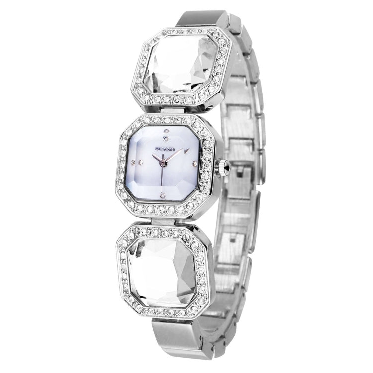 WeiQin 3912 Fashionable and Concise Diamond Dial Acrylic Crystal Window Quartz Jewelry Bracelet Wrist Watch with Diamond Encrusted Alloy Band for Women
