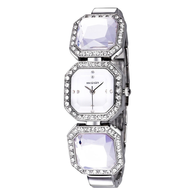 WeiQin 3912 Fashionable and Concise Diamond Dial Acrylic Crystal Window Quartz Jewelry Bracelet Wrist Watch with Diamond Encrusted Alloy Band for Women