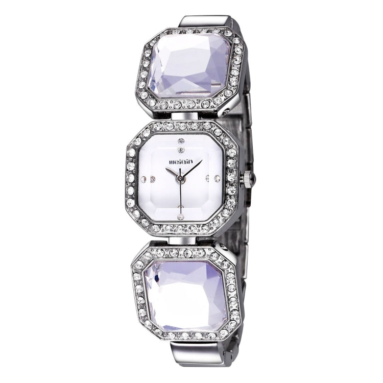 WeiQin 3912 Fashionable and Concise Diamond Dial Acrylic Crystal Window Quartz Jewelry Bracelet Wrist Watch with Diamond Encrusted Alloy Band for Women