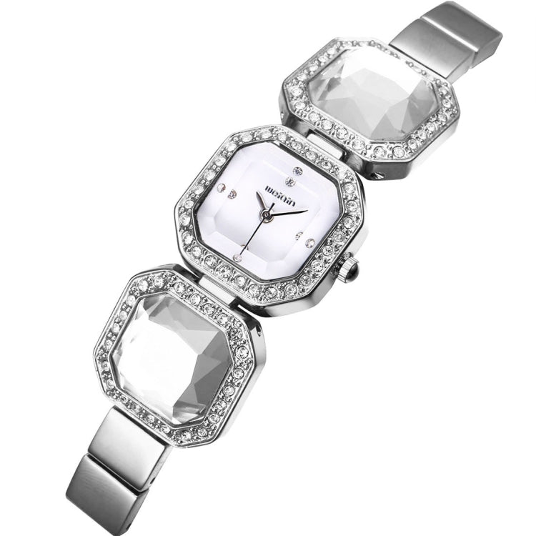 WeiQin 3912 Fashionable and Concise Diamond Dial Acrylic Crystal Window Quartz Jewelry Bracelet Wrist Watch with Diamond Encrusted Alloy Band for Women