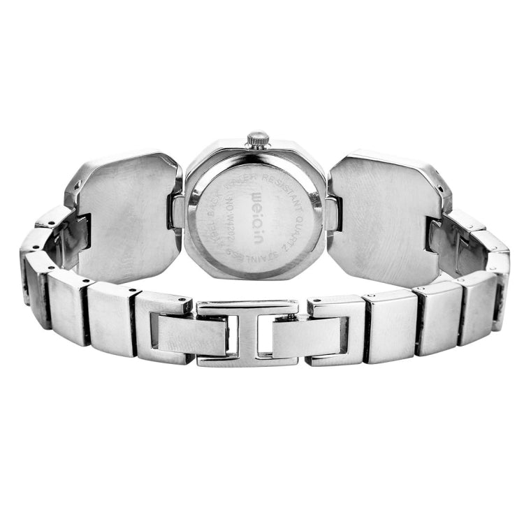 WeiQin 3912 Fashionable and Concise Diamond Dial Acrylic Crystal Window Quartz Jewelry Bracelet Wrist Watch with Diamond Encrusted Alloy Band for Women