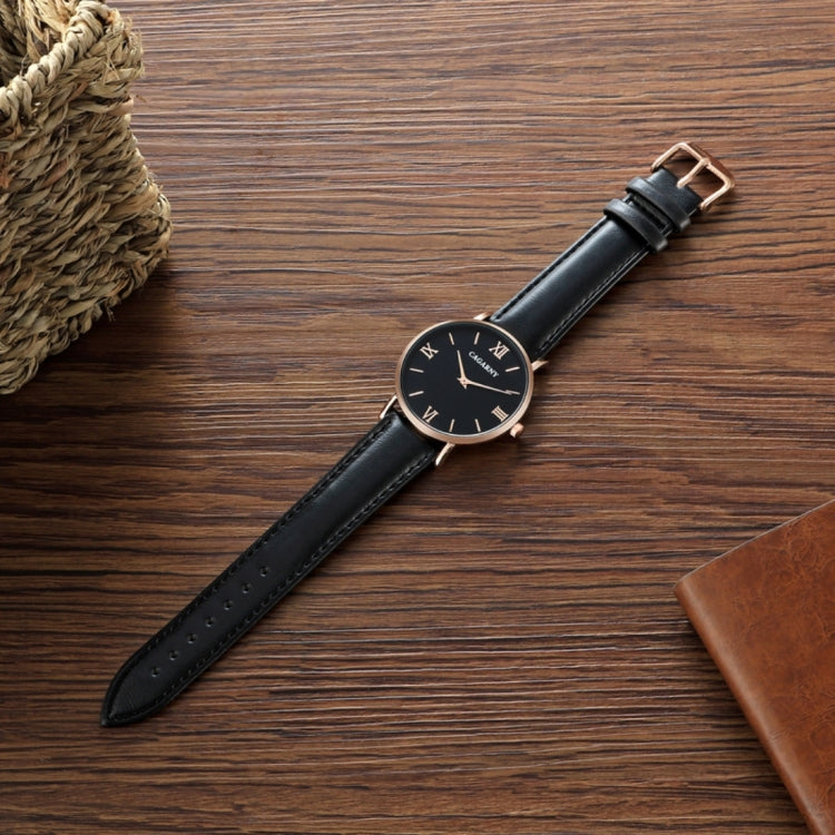 CAGARNY 6812 Round Dial Alloy Case Fashion Men Quartz Watch with PU Leather Band (Black)