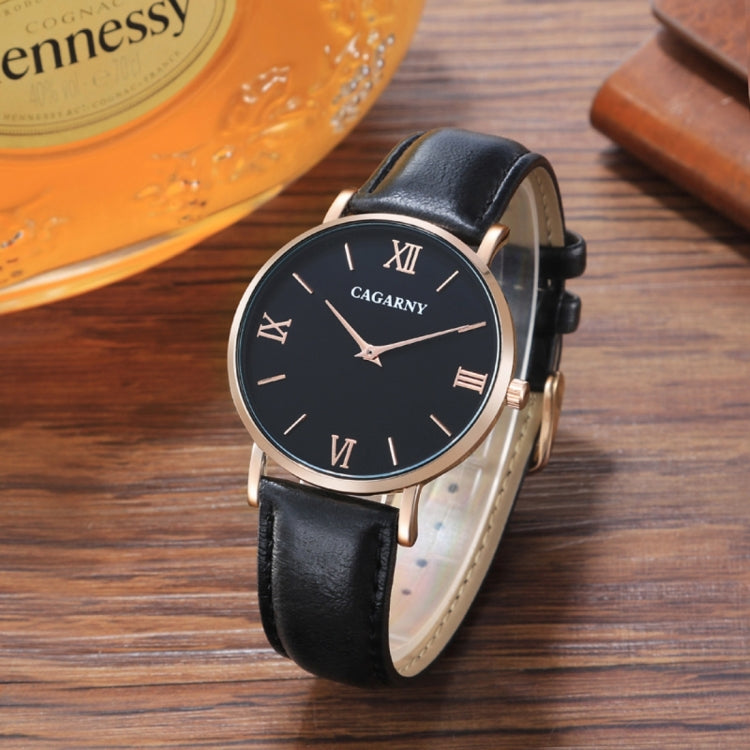 CAGARNY 6812 Round Dial Alloy Case Fashion Couple Watch Men & Women Lover Quartz Watches with PU Leather Band(Black)