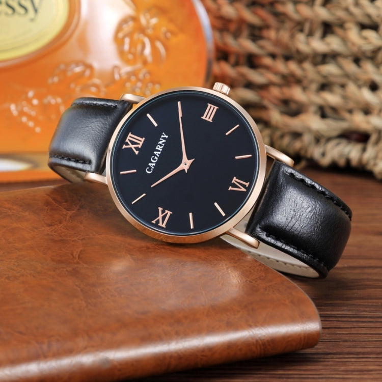 CAGARNY 6812 Round Dial Alloy Case Fashion Couple Watch Men & Women Lover Quartz Watches with PU Leather Band(Black)