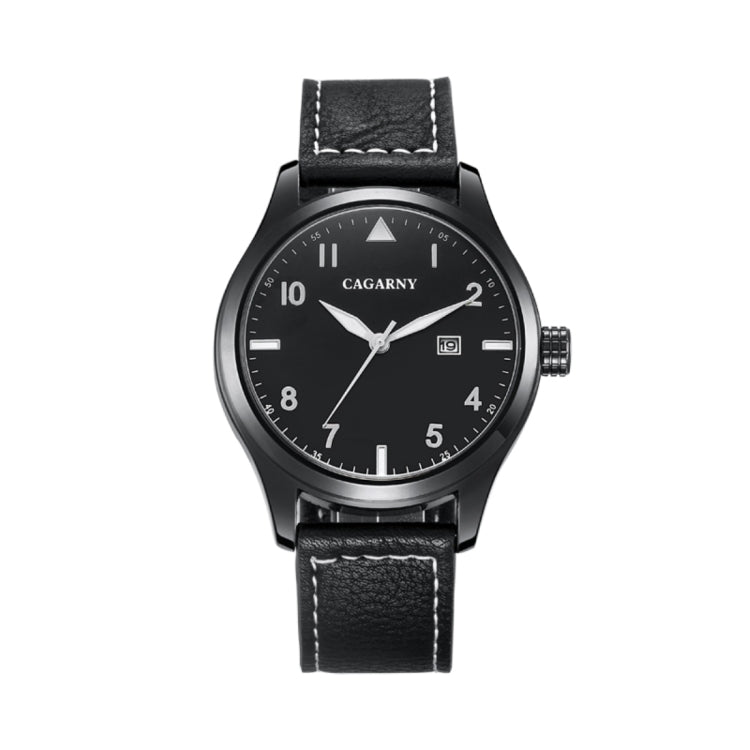 CAGARNY 6862 Round Dial Alloy Case Fashion Men Quartz Watch with PU Leather Band (Black)
