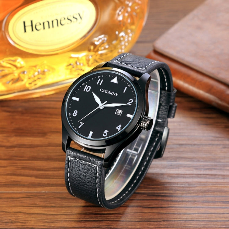 CAGARNY 6862 Round Dial Alloy Case Fashion Men Quartz Watch with PU Leather Band (Black)