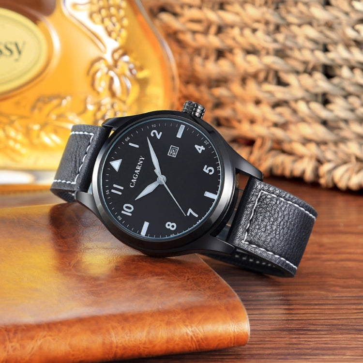 CAGARNY 6862 Round Dial Alloy Case Fashion Men Quartz Watch with PU Leather Band (Black)
