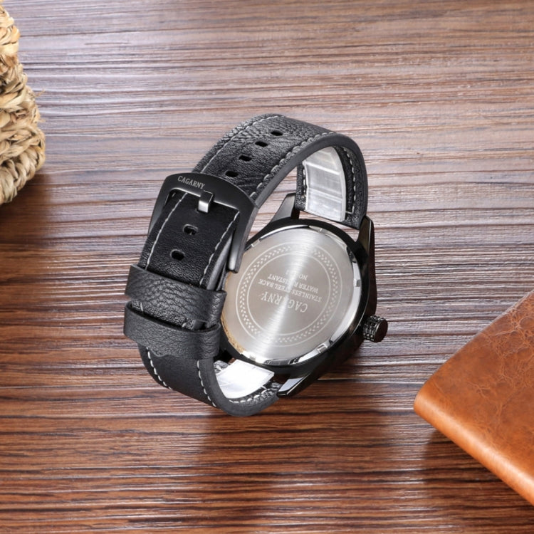 CAGARNY 6862 Round Dial Alloy Case Fashion Men Quartz Watch with PU Leather Band (Black)