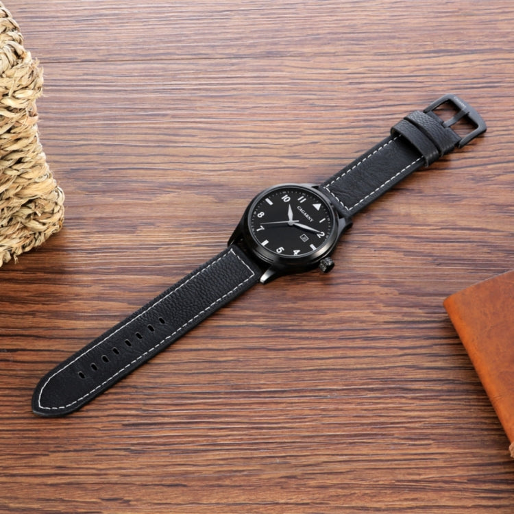 CAGARNY 6862 Round Dial Alloy Case Fashion Men Quartz Watch with PU Leather Band (Black)