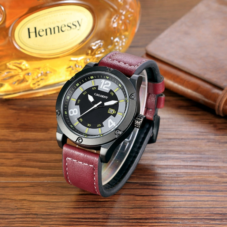 CAGARNY 6869 Round Dial Alloy Case Fashion Men Quartz Watch with PU Leather Band (Red)